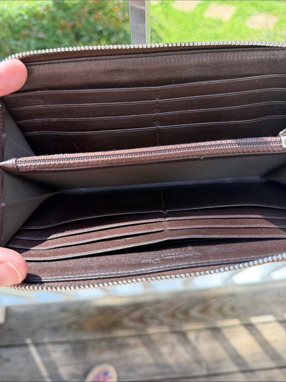 Dior  Authentic Dark Brown Embossed Leather zip -Around Wallet - Picture 7 of 16